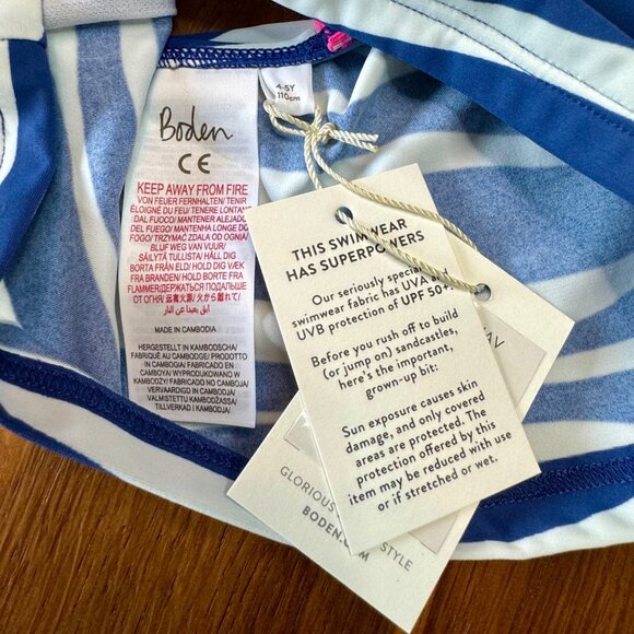 MINI BODEN Zebra Stripe Tankini Top Girls 4-5 110cm Blue Animal Print Swim 4T 5T - Picture 4 of 5